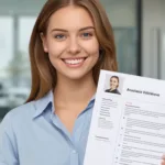 Млад професионалец кој го користи бесплатниот софтвер на Thrivity за да направи совршено CV за вработување
